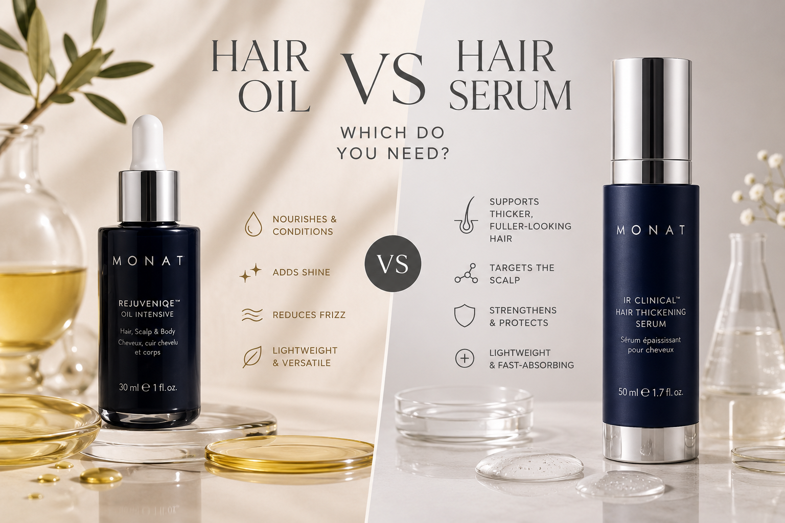 REJUVENIQE Oil Intensive next to IR CLINICAL Hair Thickening Serum